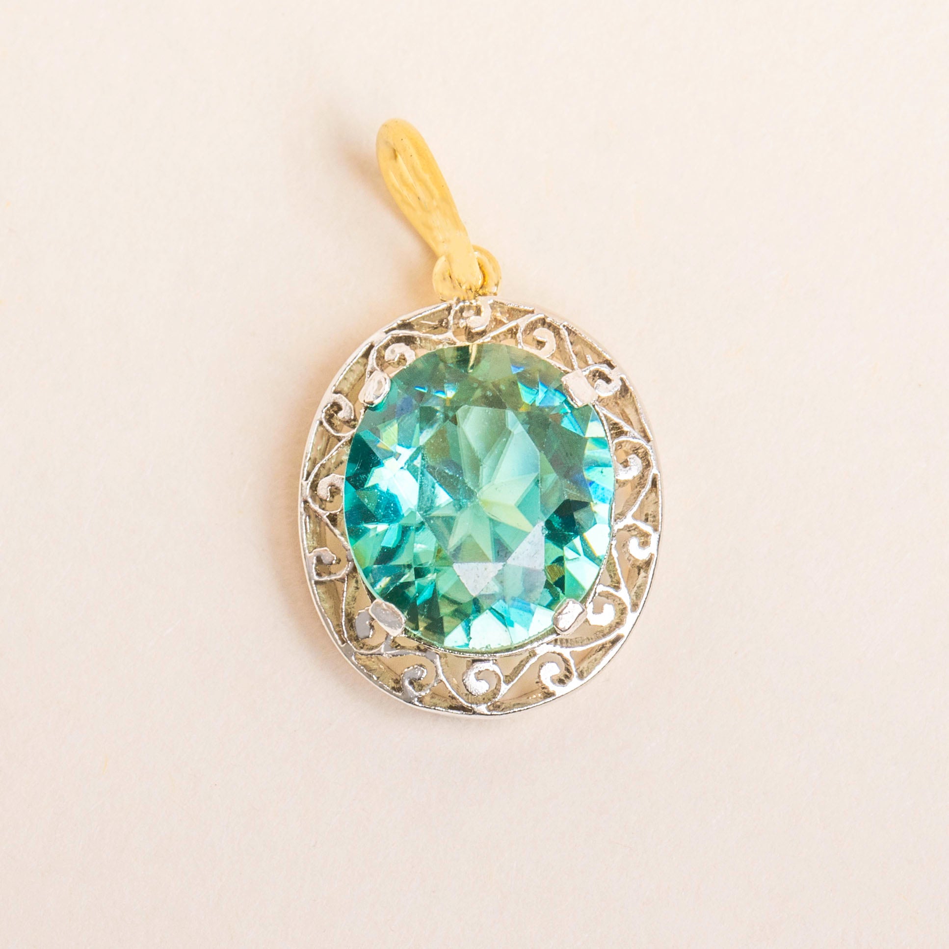 Edwardian Silver 9ct Gold Blue Zircon Charm - Main Image