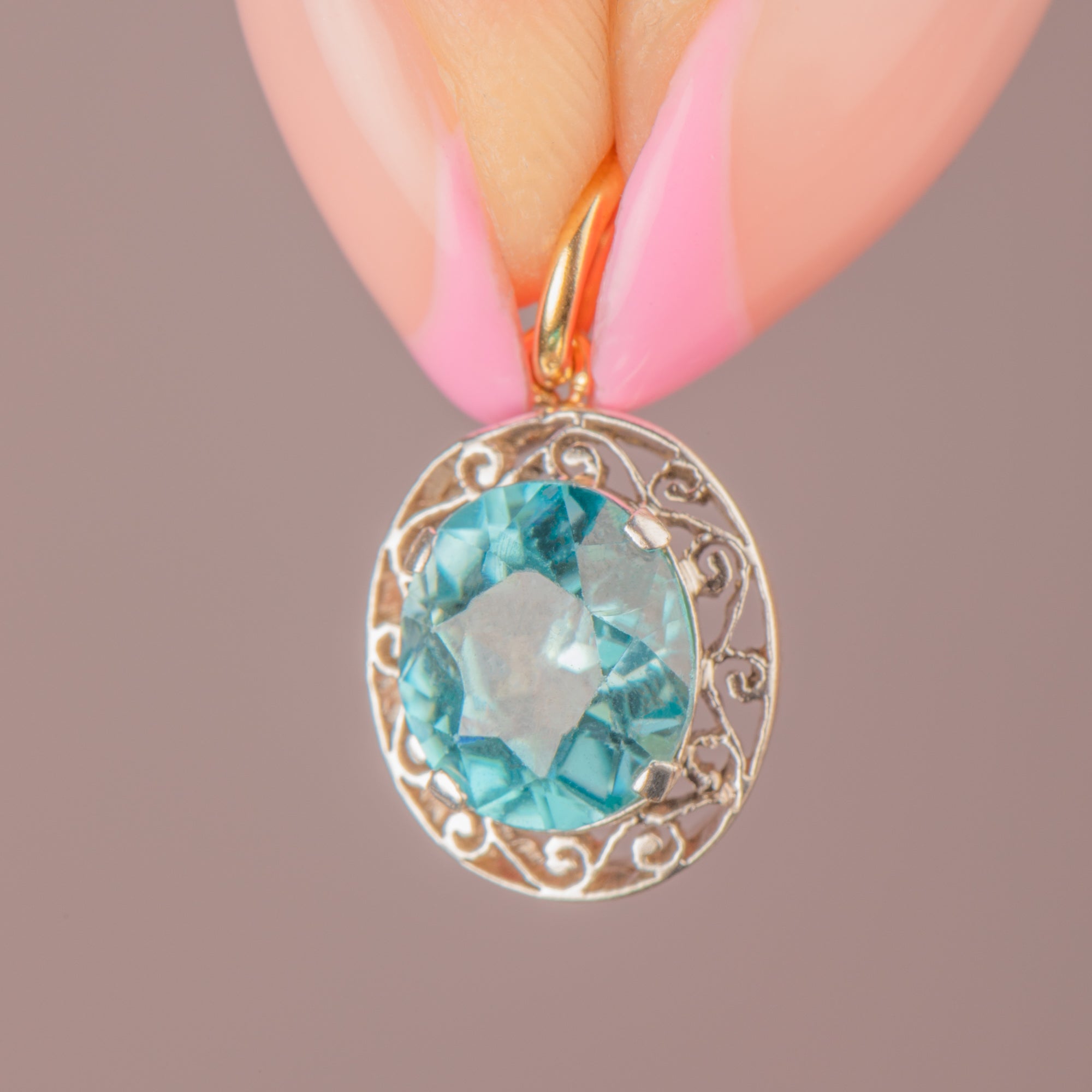 Edwardian Silver 9ct Gold Blue Zircon Charm