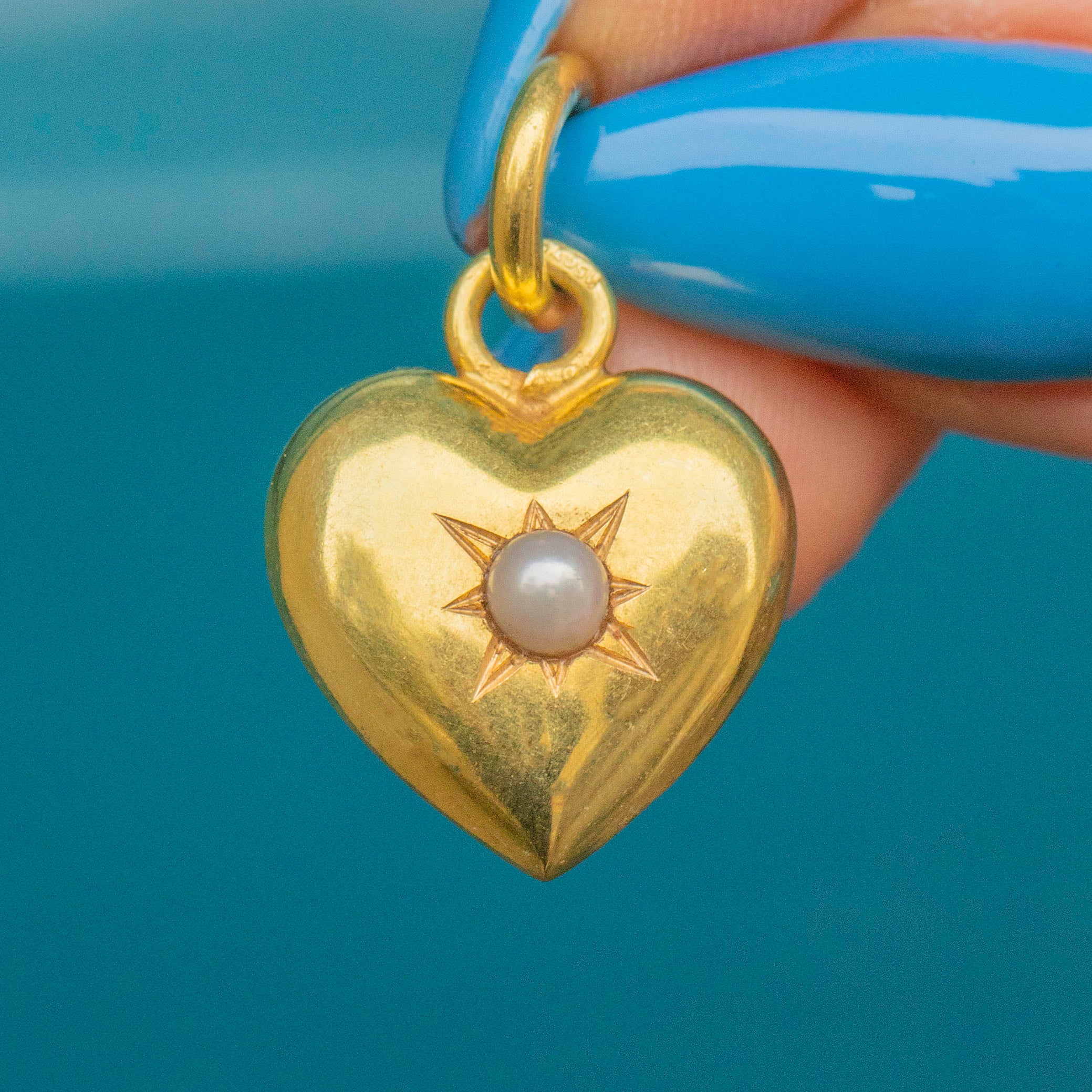 Antique 15ct Gold Puffy Heart Pendant with Pearl Centre