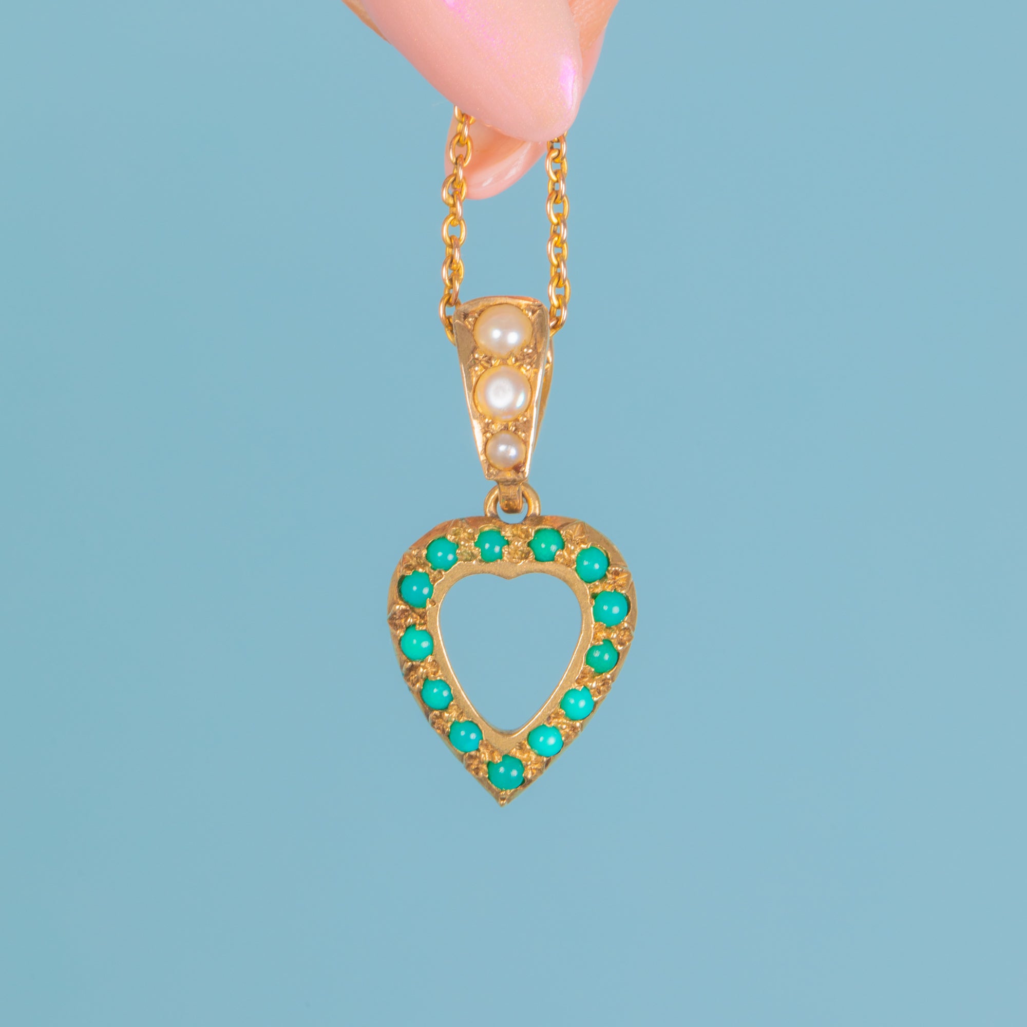 9ct Gold Turquoise Pearl Heart Pendant - Main Image