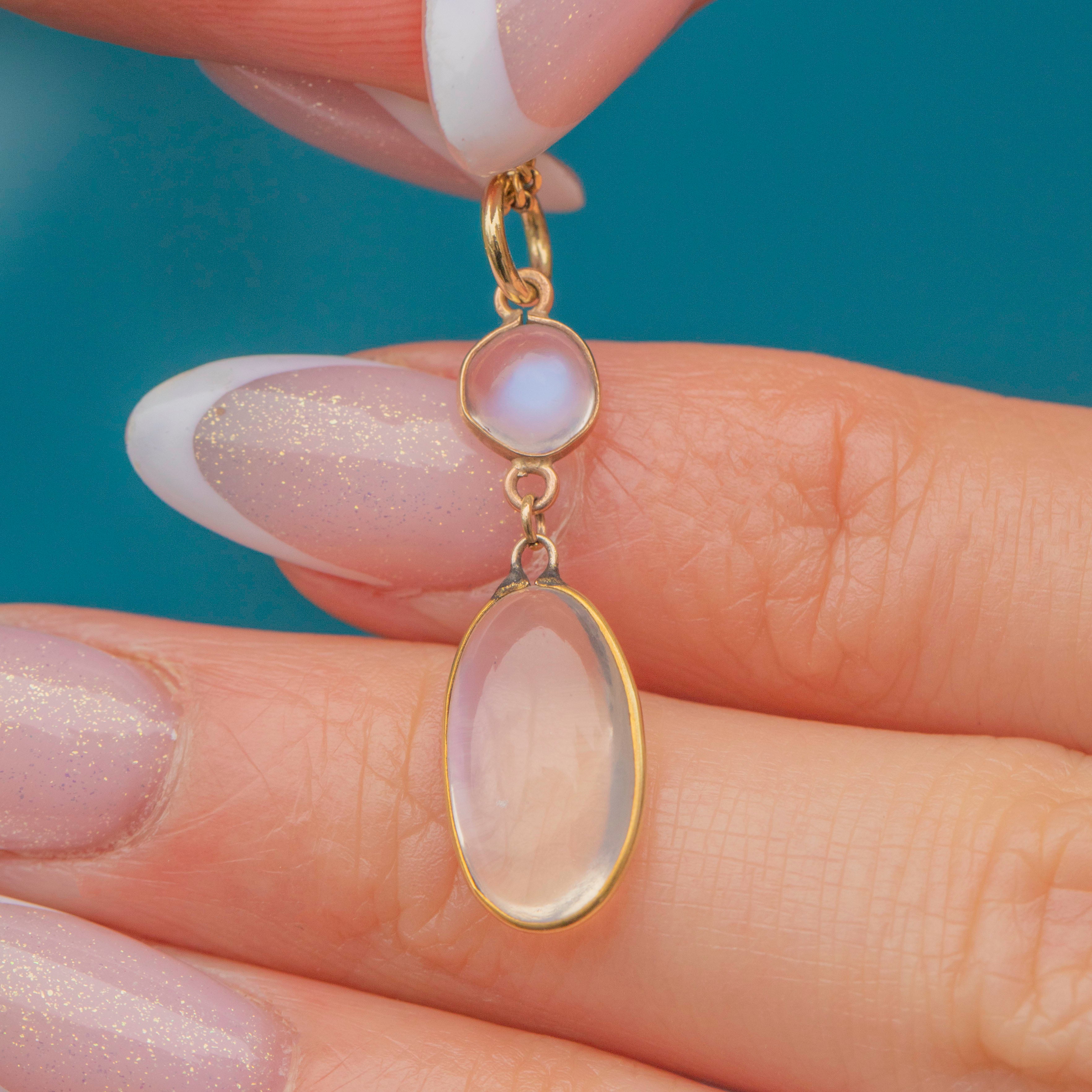 Antique 9ct Gold Moonstone Drop Pendant,1