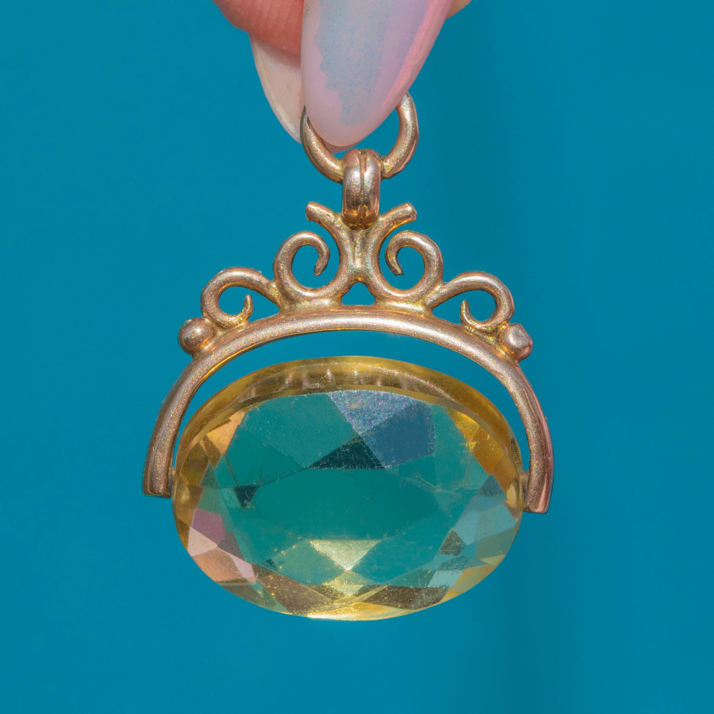 Antique 9ct Gold Citrine Spinner Fob Pendant