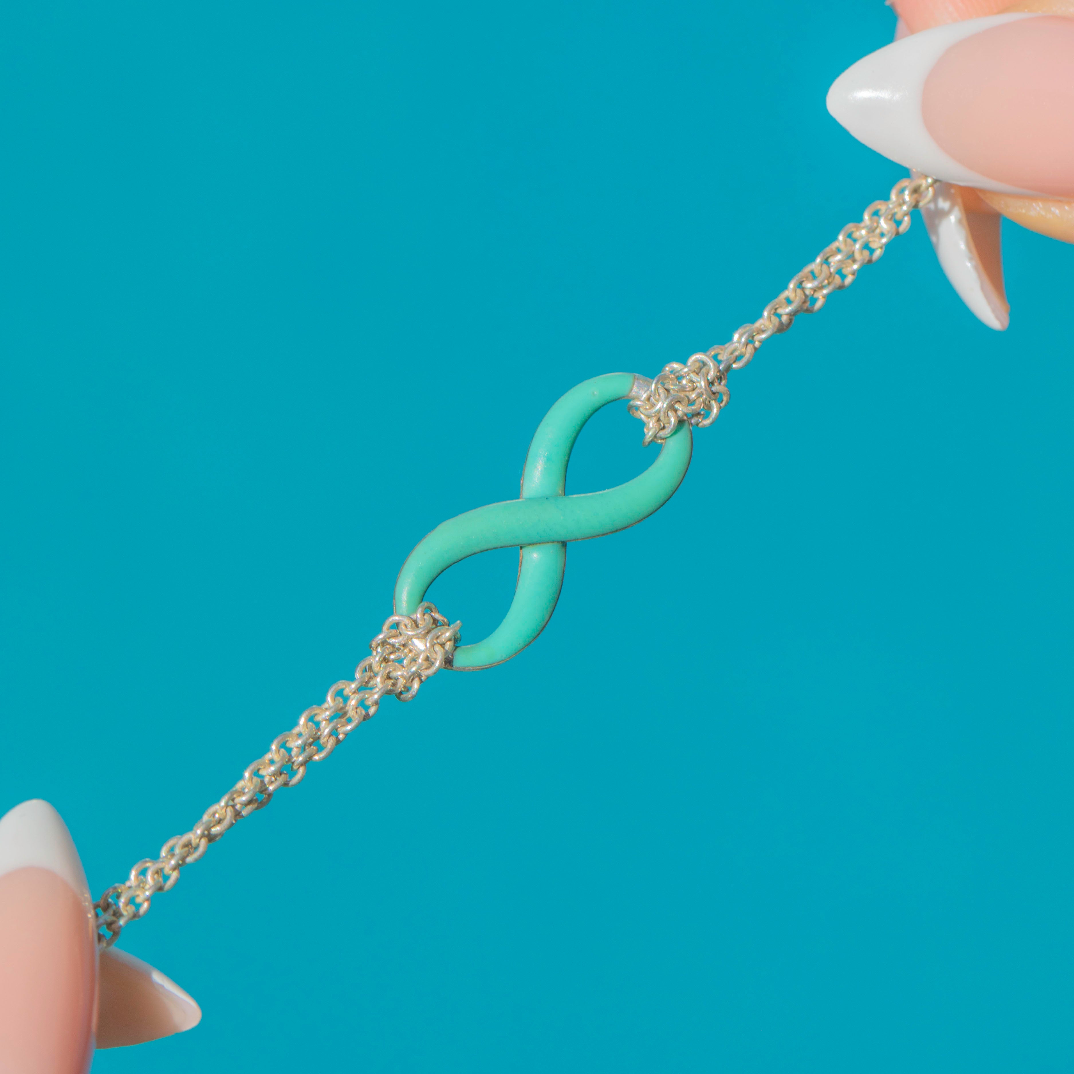 Tiffany Co Sterling Silver Blue Enamel Infinity Necklace - Main Image