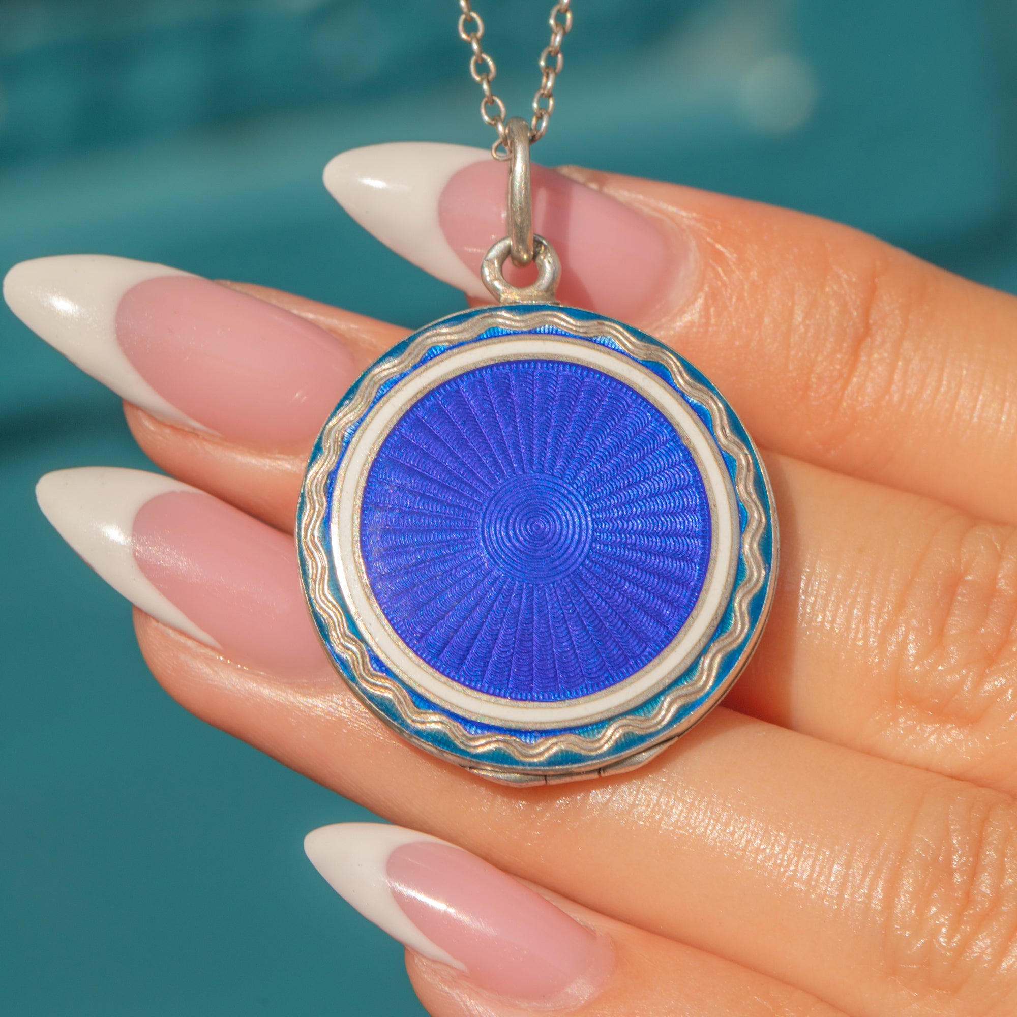 Locket Antique Guilloche Enamel Antique Edwardian Silver Royal