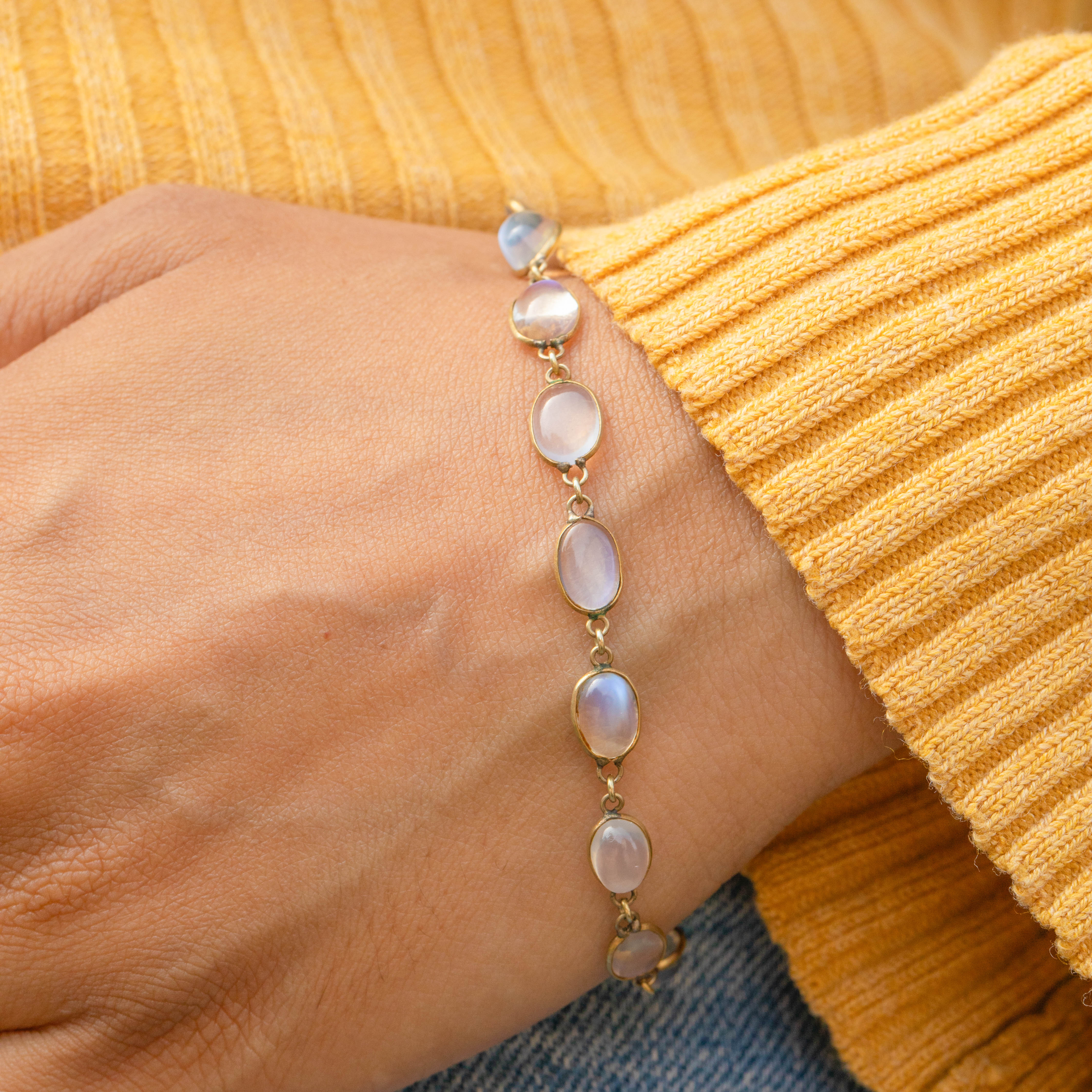 Antique Silver Gilt Moonstone Bracelet with 9ct Gold Clasp,