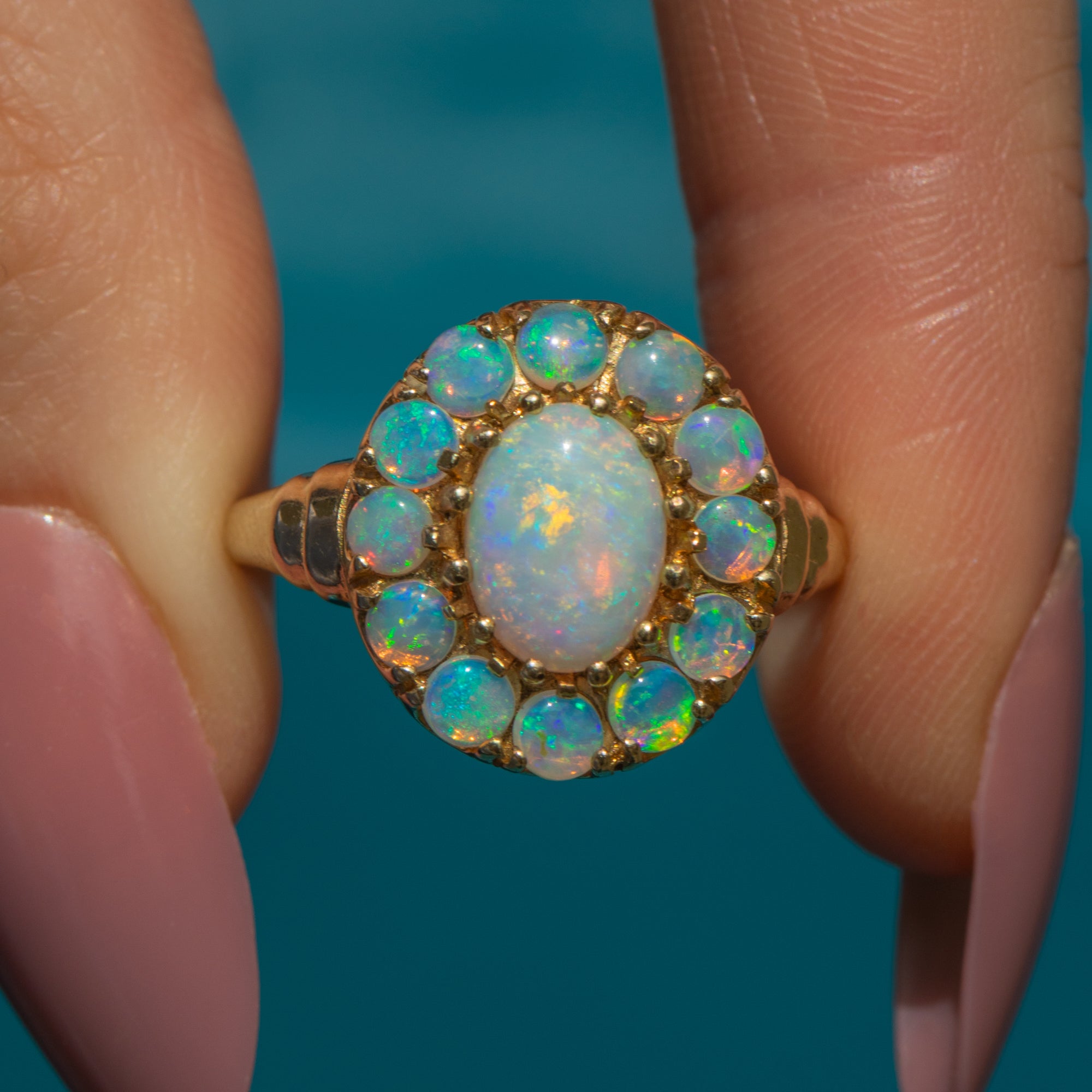 9ct Gold Opal Cluster Ring, - Main Image