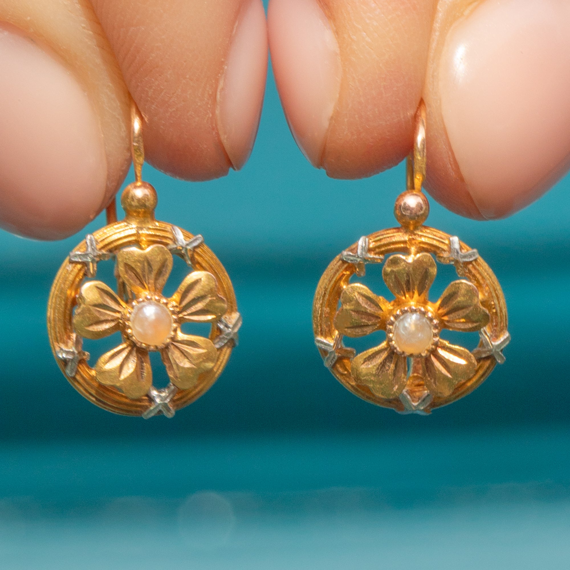 Antique French 18ct Gold Pearl Dormeuse Earrings1