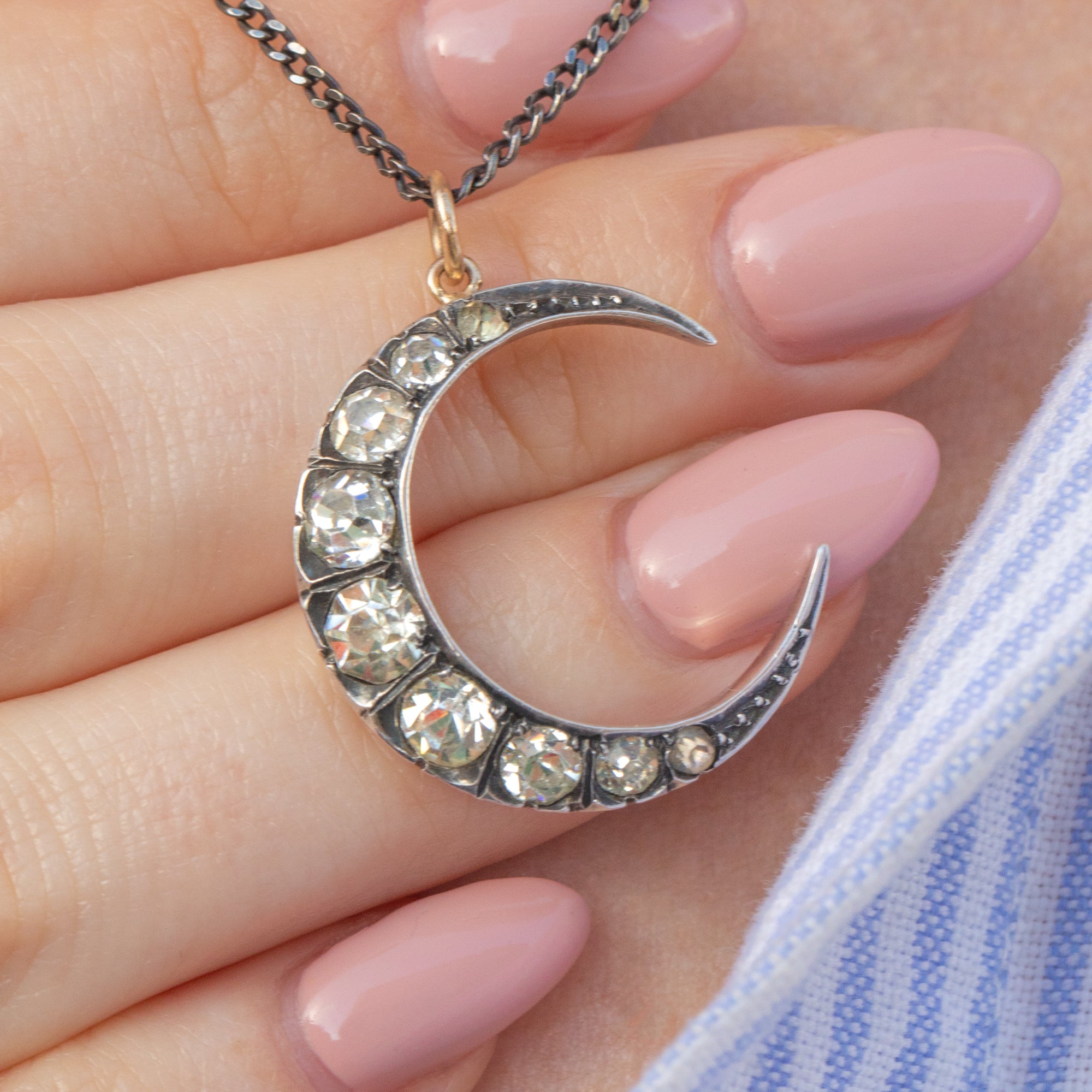 Art Deco Diamond Crescent Necklace Glitterati Rose Cut Diamond