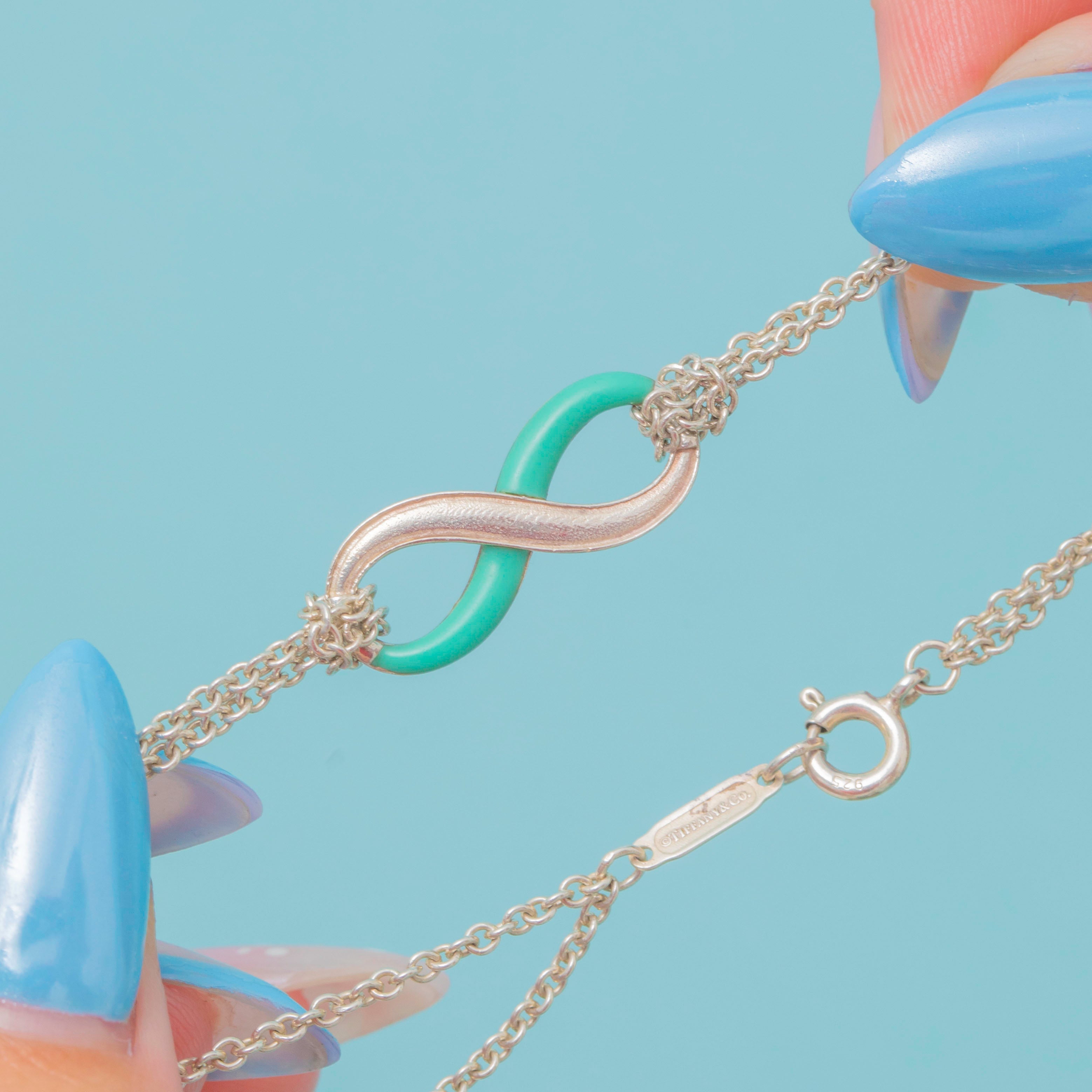 Tiffany Co Sterling Silver Blue Enamel Infinity Bracelet