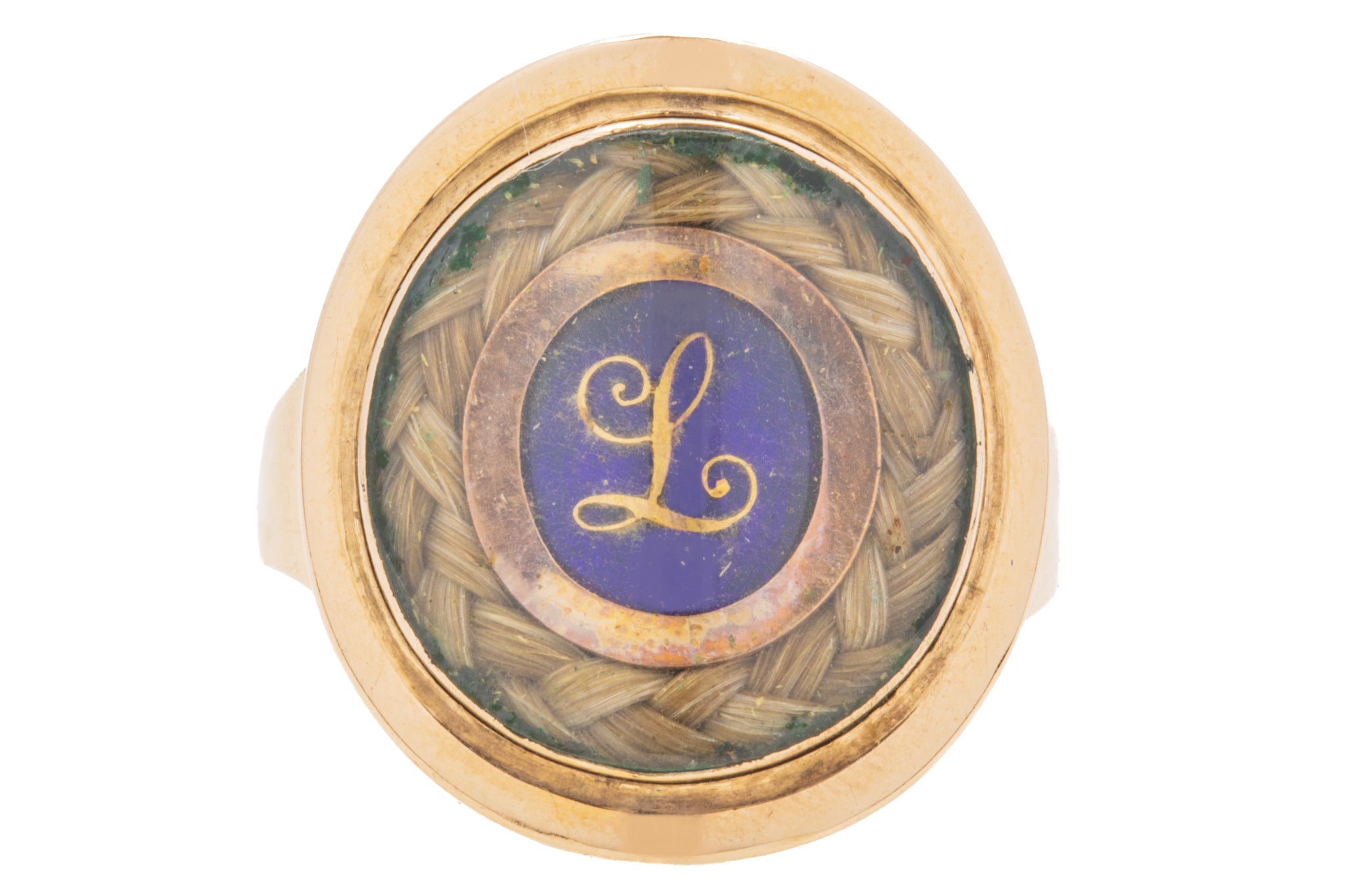 Georgian 9ct Gold Blue Enamel Mourning Ring, - Main Image