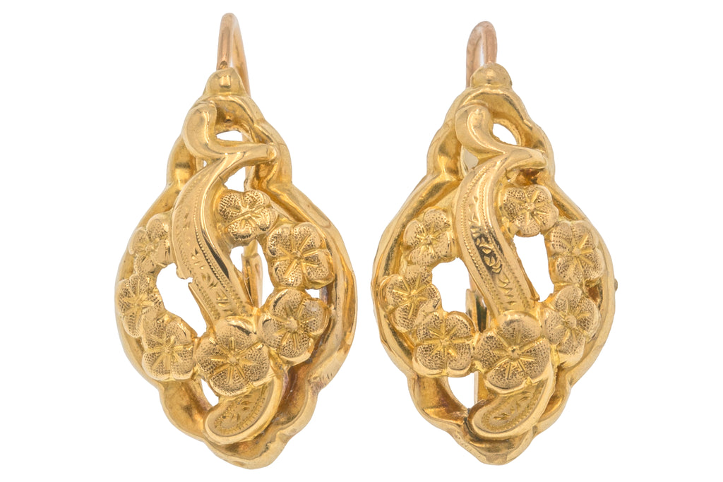 Art Nouveau French 18ct Gold Forget-Me-Not Earrings