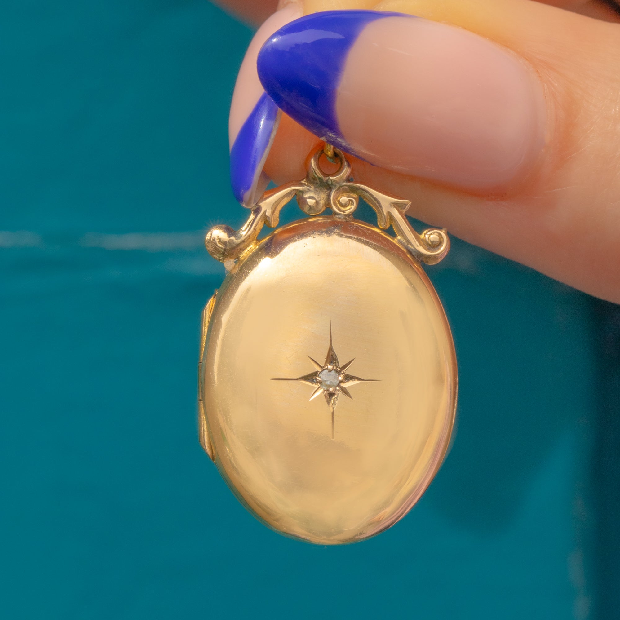 Large Diamond Locket Antique 9ct Gold Diamond Oval Locket