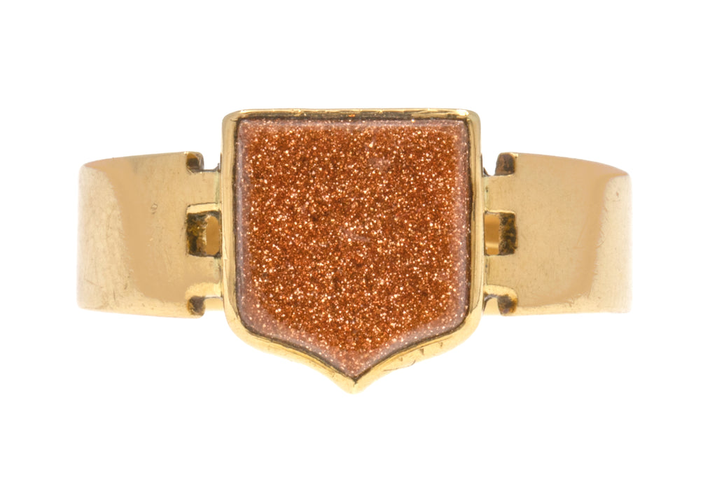 Antique 18ct Gold Signet Ring- Goldstone Shield