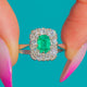 Edwardian Platinum Emerald Diamond Cluster Ring c.1905
