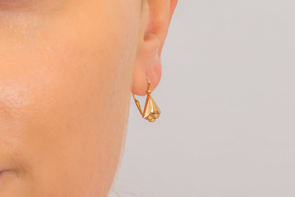 Antique French 18ct Gold Fuchsia Drop Earrings