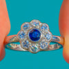 Art Deco Platinum Sapphire & Diamond Floral Cluster Ring