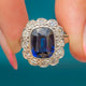 Edwardian Platinum Sapphire & Diamond Cluster Ring, 2.70ct Sapphire