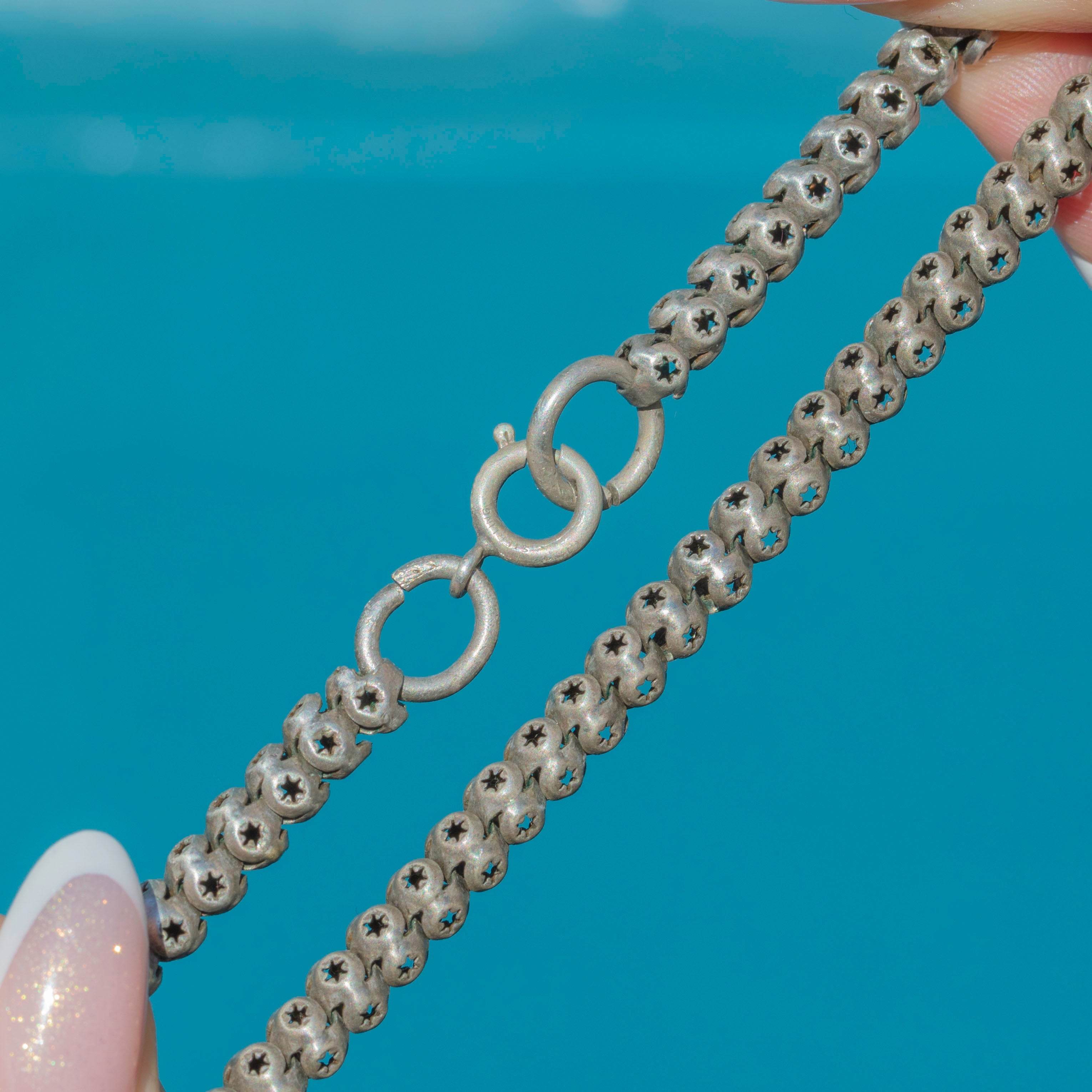 Star Rings Wallet Chain Victorian Silver Pierced Star Link Chain