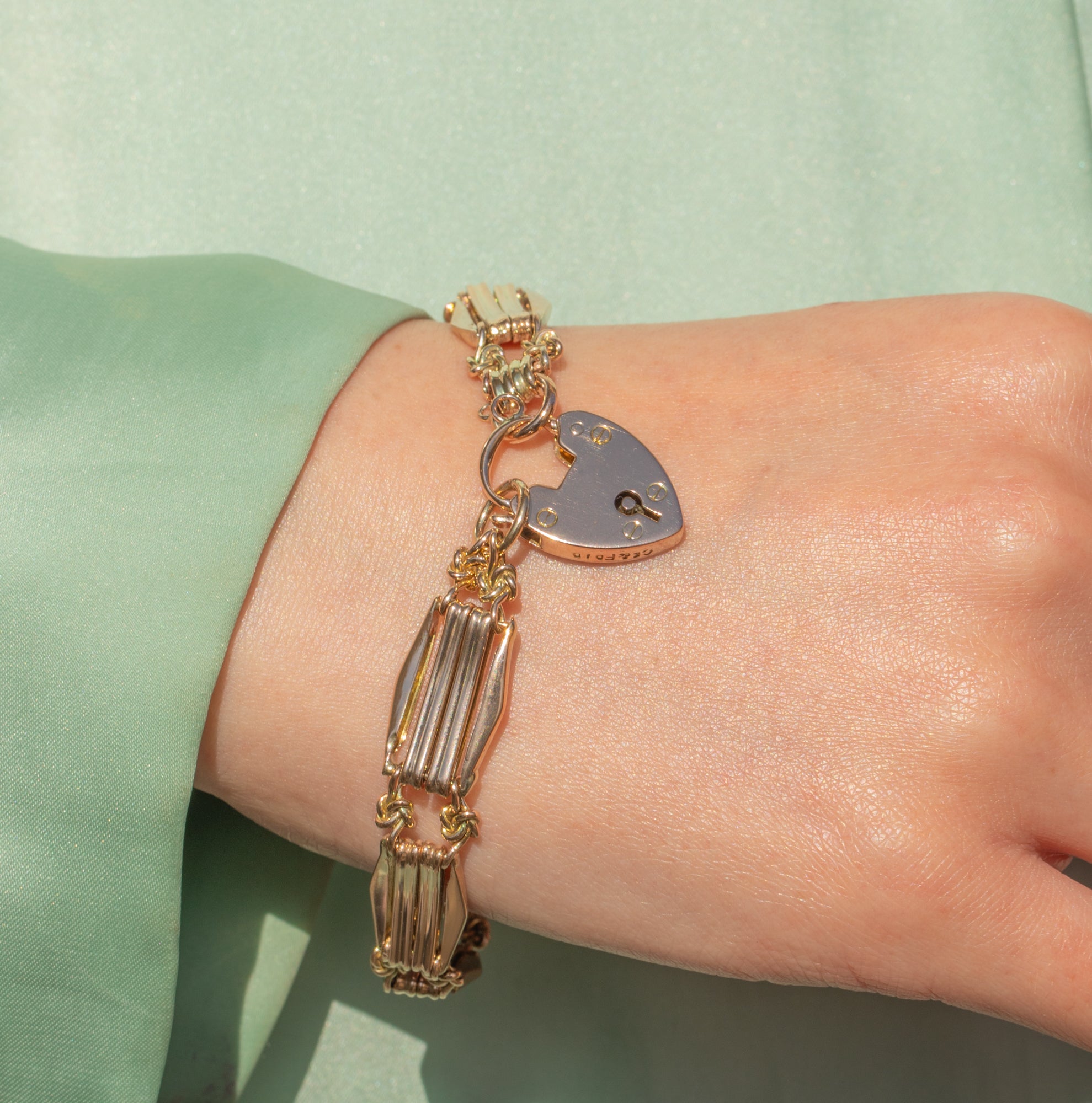 Gate Bracelets Antique 9ct Gold Fancy Gate Bracelet with Heart Padlock