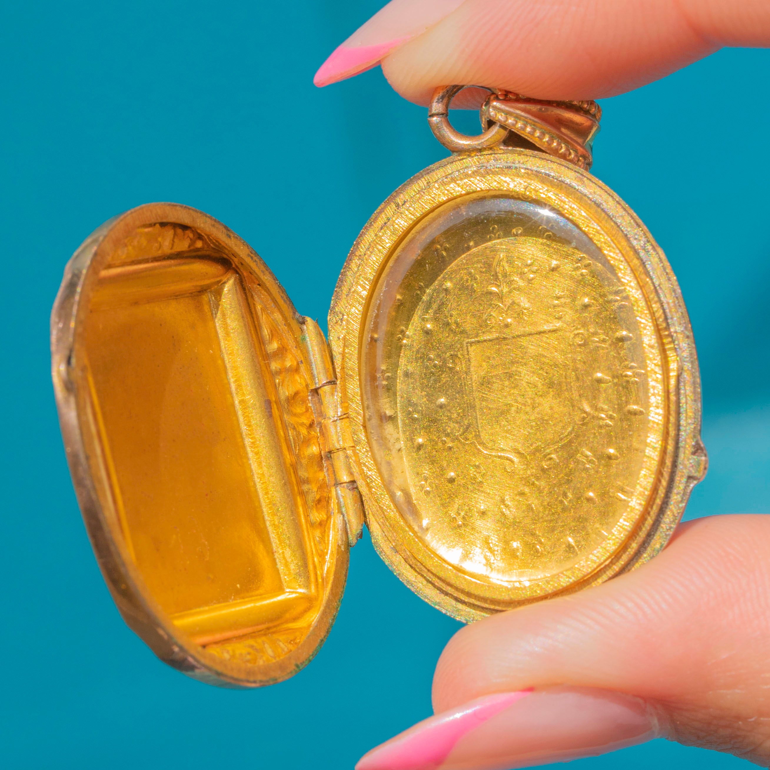 Locket Bon Victorian 9ct Gold Turquoise Pearl Locket