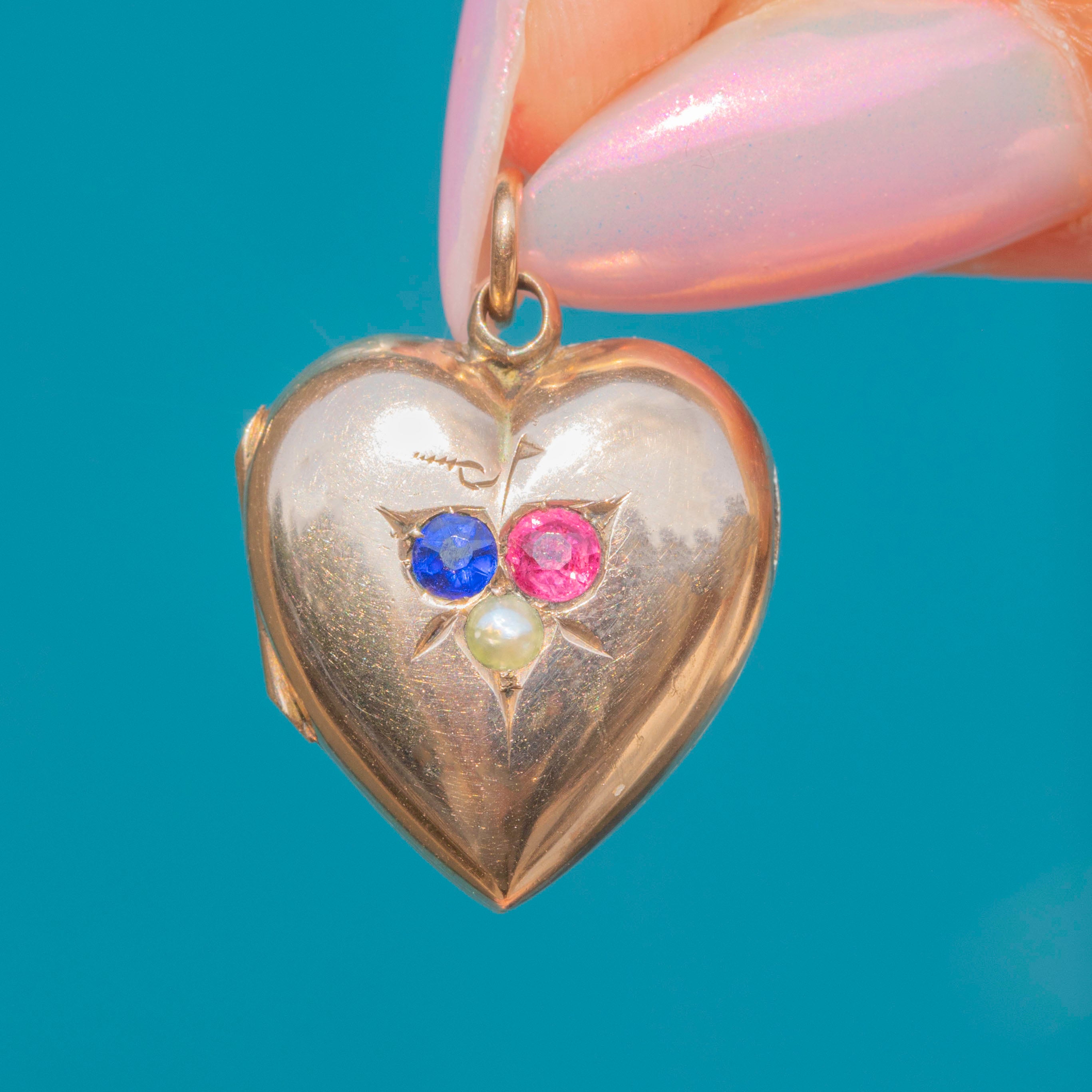 Ruby Heart Locket Antique 9ct Gold Ruby Pearl Heart Locket