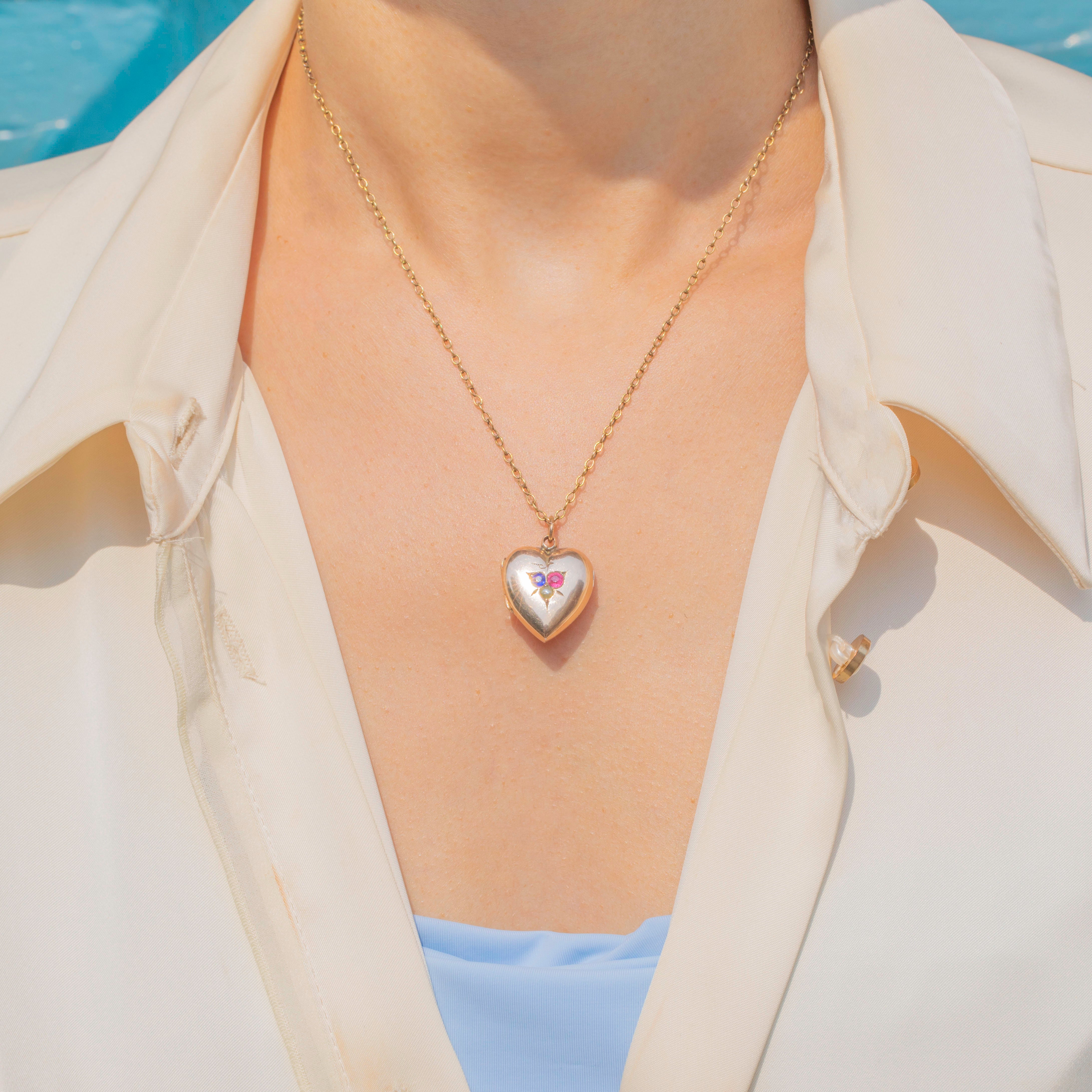 Ruby Heart Locket Antique 9ct Gold Ruby Pearl Heart Locket