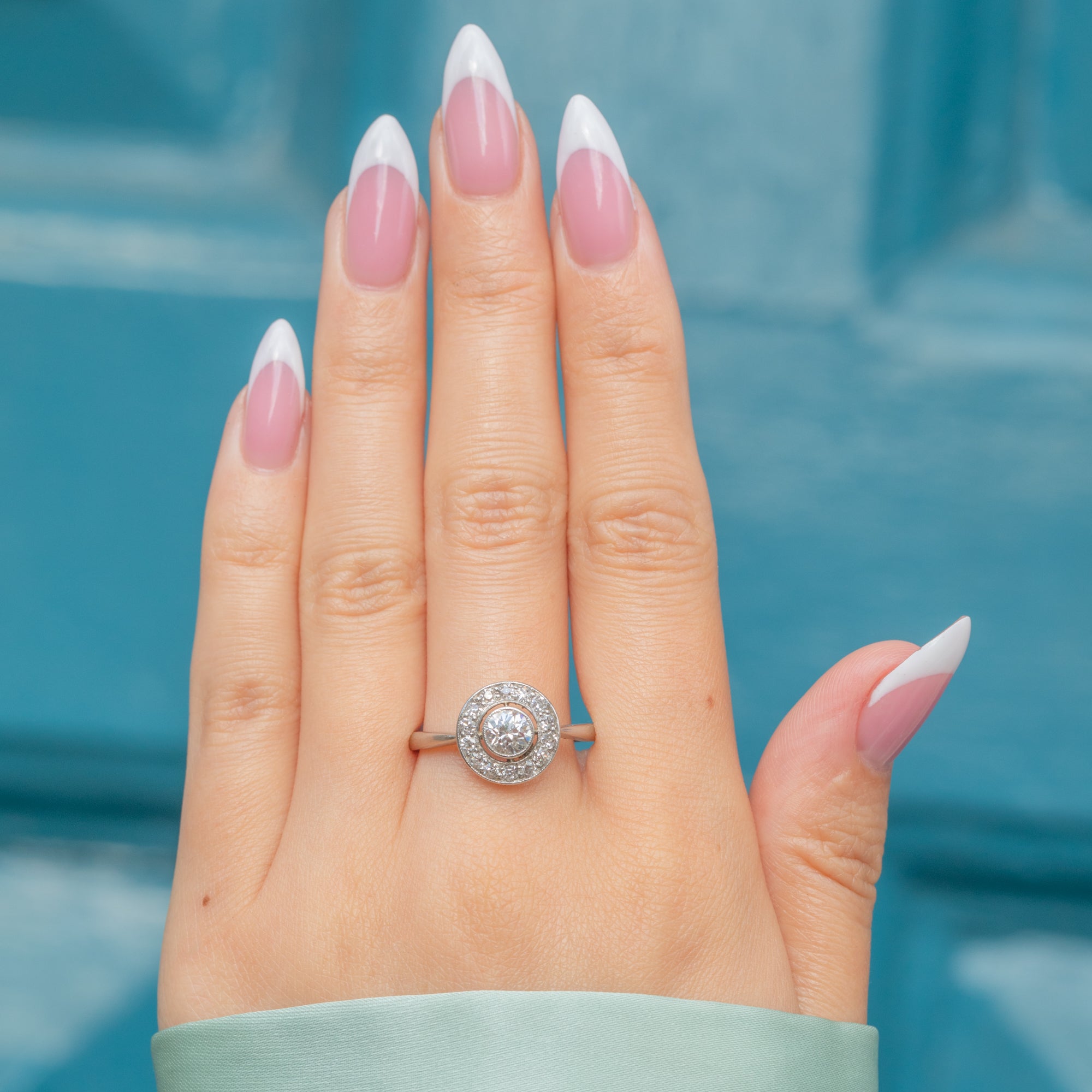 Rings Target Design Art Deco Platinum Diamond Target Cluster Ring 0.65ct