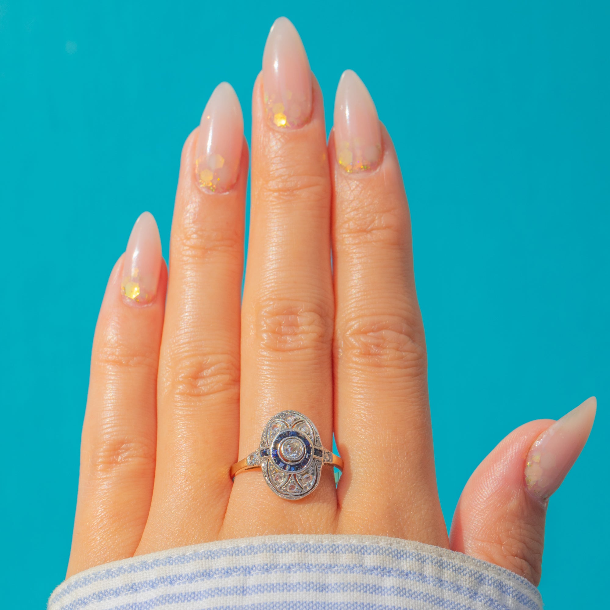 Rings Target Design Art Deco 18ct Gold Sapphire Diamond Target Ring c.1930