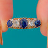 Victorian 18ct Gold Natural Sapphire & Diamond Five Stone Boat Ring