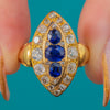 Victorian 1.35ct Sapphire & 0.80ct Old Cut Diamond Marquise Cluster Ring, c.1895
