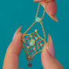 Edwardian 15ct Gold Opal Ruby and Seed Pearl Lattice Integral Necklace