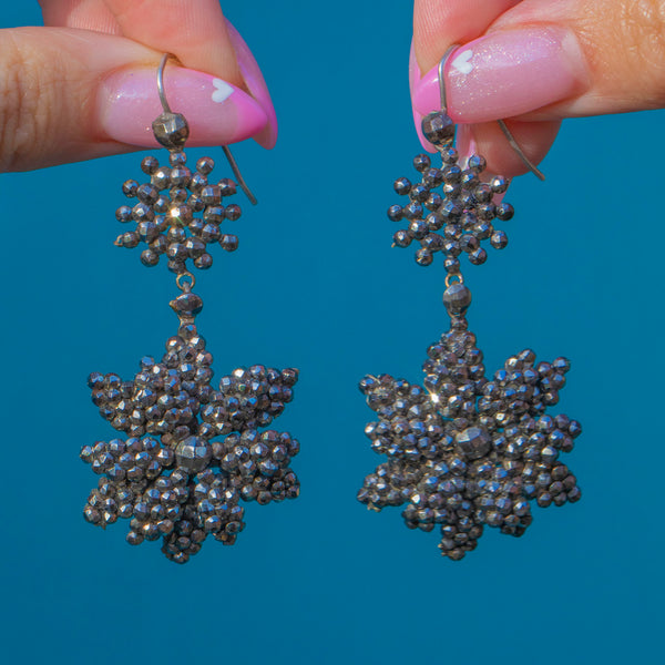 Victorian Cut Steel Star Drop Earrings c.1860