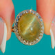 Victorian 18ct Gold & Platinum Cat's Eye Chrysoberyl Diamond Halo Ring