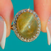 Victorian 18ct Gold & Platinum Cat's Eye Chrysoberyl Diamond Halo Ring