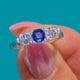 Art Deco Platinum Sapphire Diamond Trilogy Ring, Architectural Settings