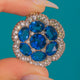 Victorian Silver & 9ct Gold Blue and White Paste Flower Pendant