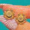 Antique Stamped 15ct Gold Etruscan Revival Rose-Cut Diamond Stud Earrings
