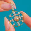 Art Deco 18ct Gold & Silver Diamond Pearl Round Drop Pendant