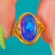 Arts and Crafts Bright 9ct Gold Black Opal Ring, 2.60ct Solid Black Opal