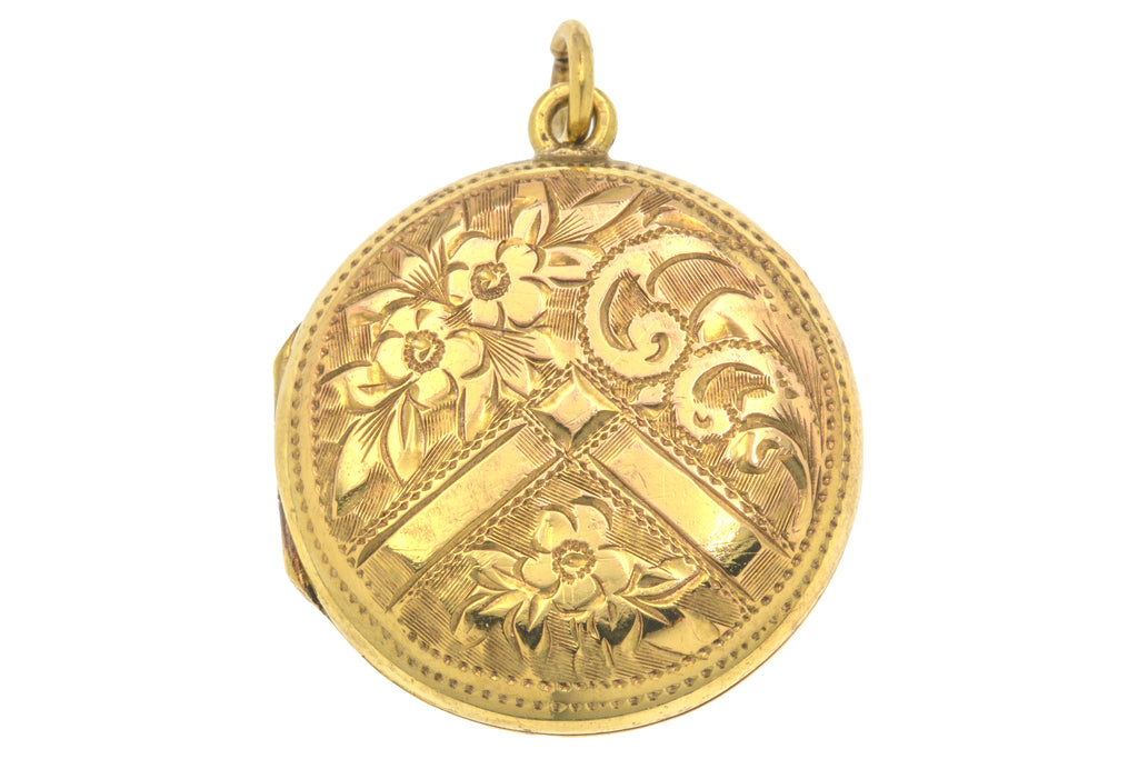 Edwardian 10ct Gold Engraved Round Locket