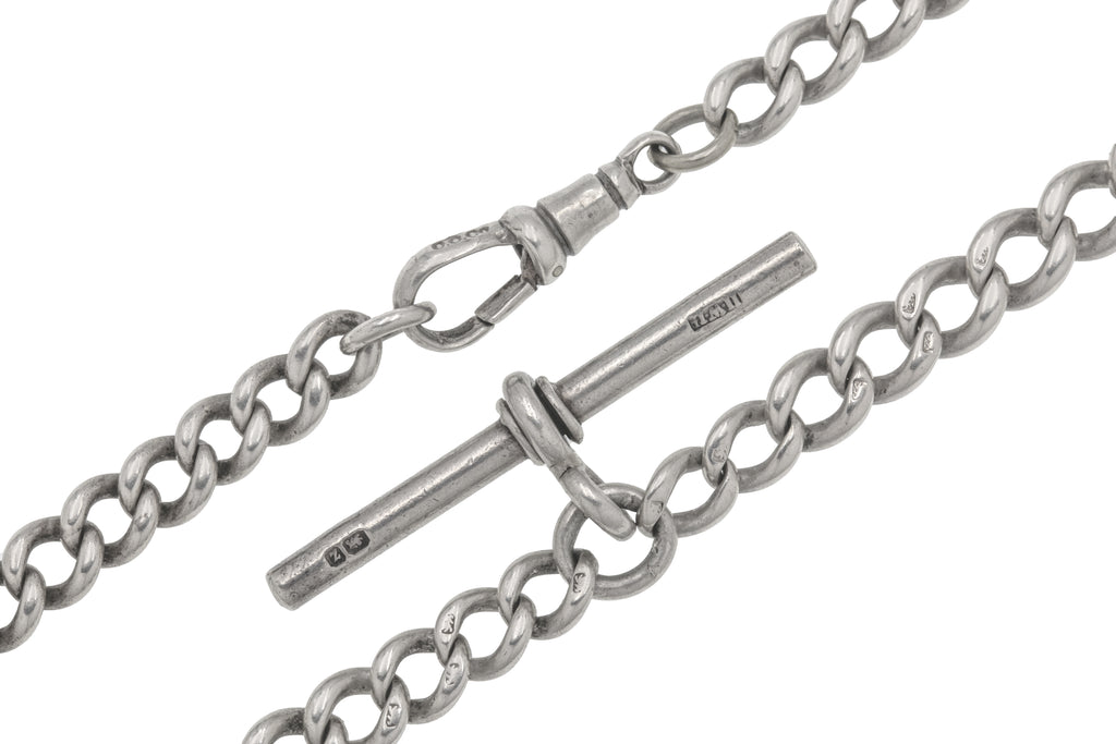 21" Victorian Silver Albert Curb Chain, with Dog Clip (58.7g)