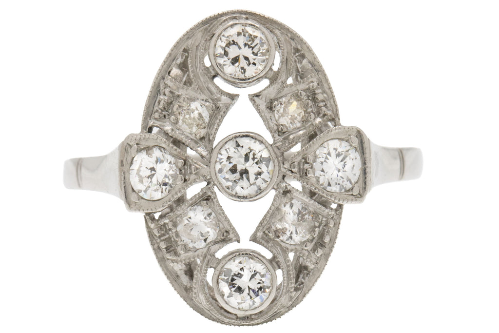 Art Deco Era Platinum Oval Diamond Cluster Ring - 0.36cts