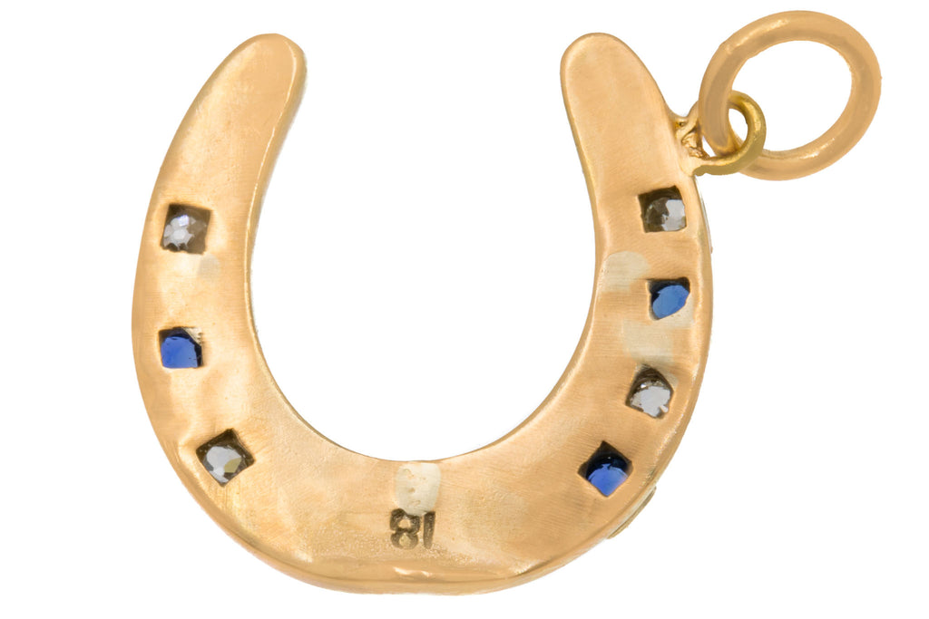 Antique 18ct Gold Sapphire & Diamond Horseshoe Pendant