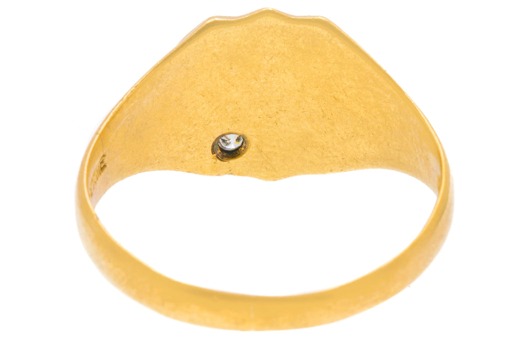 9ct Gold Diamond Shield Signet Ring, 4g