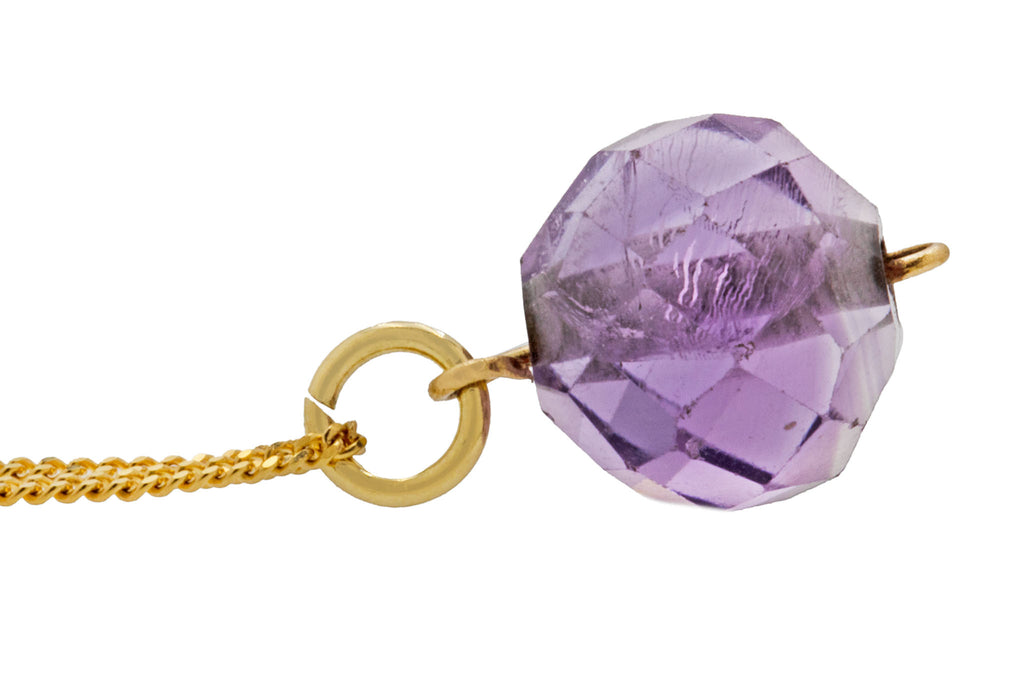 Antique Faceted Amethyst Bead Charm, with 16" Chain