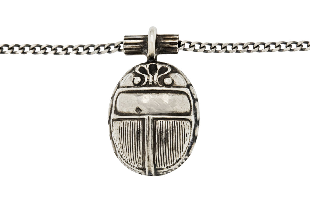 Antique Silver Scarab Beetle Pendant, with 18" Chain