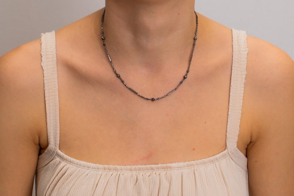 16.5" Georgian Cut Steel Necklace, with 9ct Gold Bolt-Ring