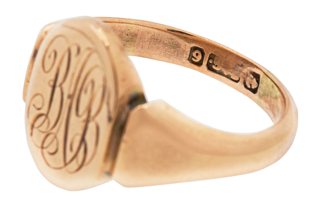 Antique 9ct Gold Engraved Signet Ring