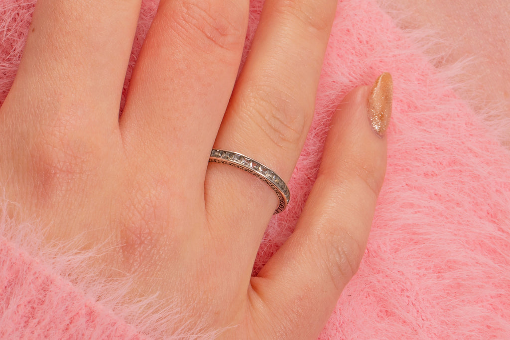 Art Deco Silver Paste Engraved Eternity Ring, UK Size M.5 / US Size 6 & 1/4