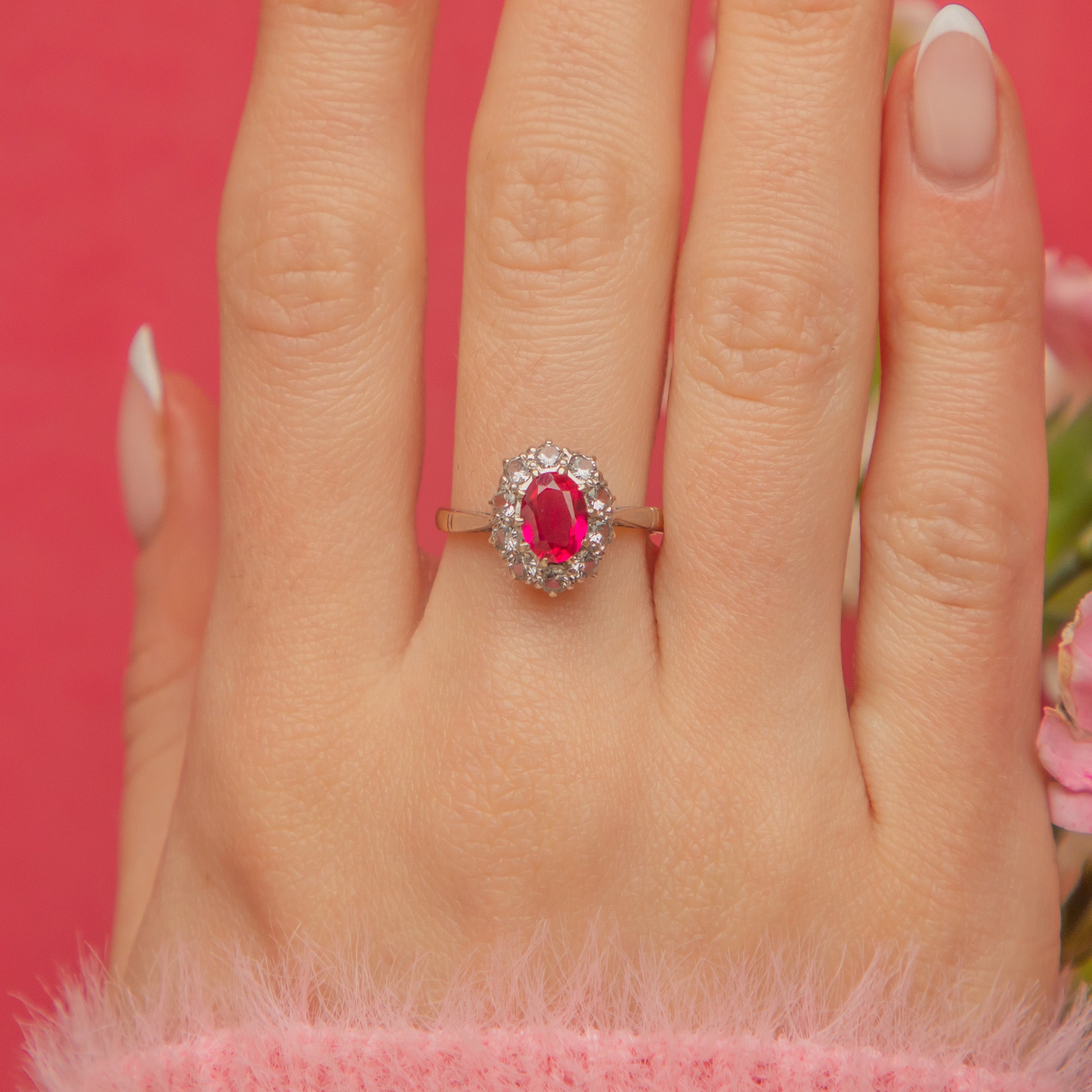 Ruby Dust Ring 9ct Gold Synthetic Ruby & Paste Cluster Ring, 0.90ct